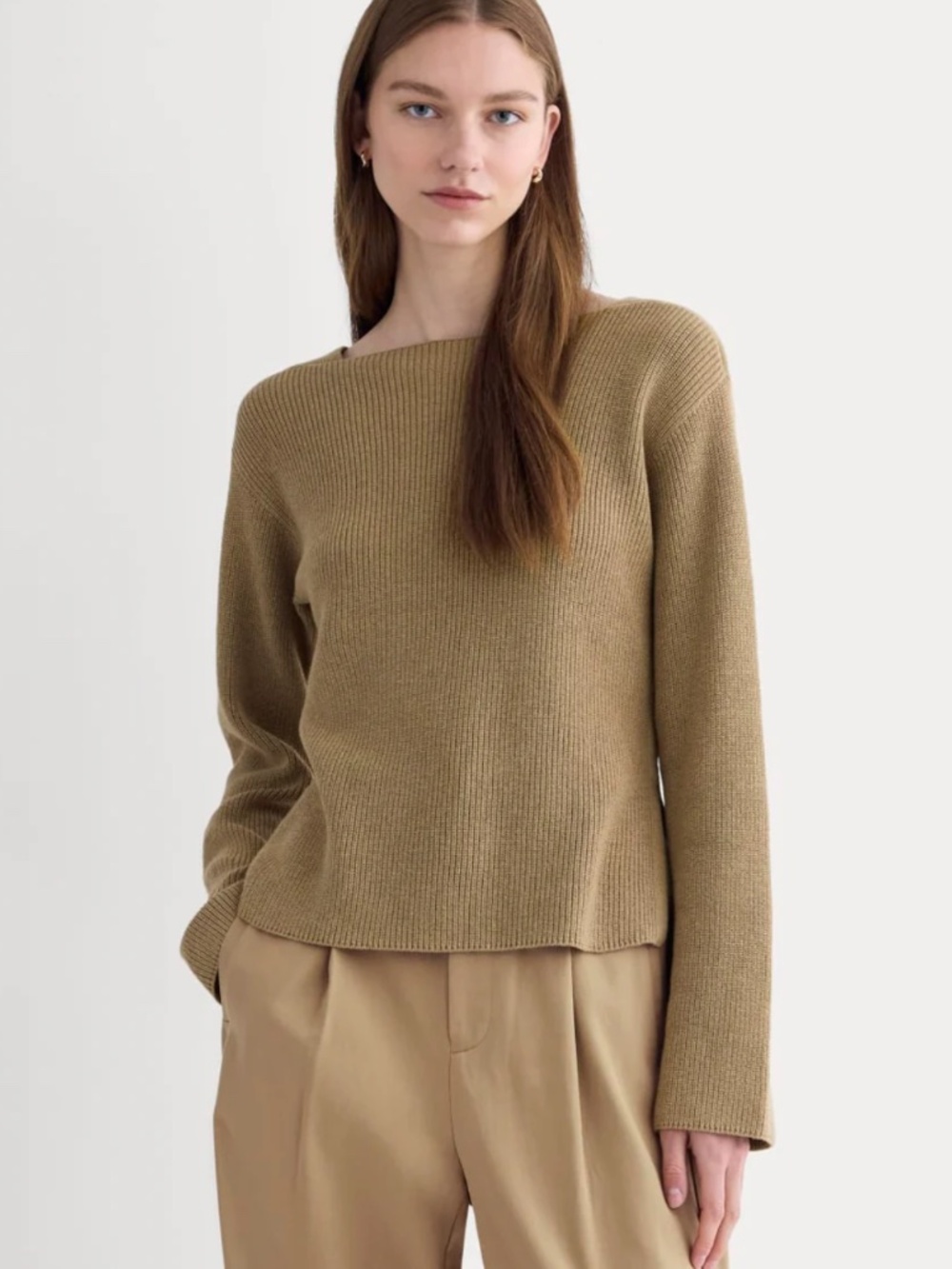 NWT Everlane organic cotton sweater size S boat neck ribbed wide sleeve $128